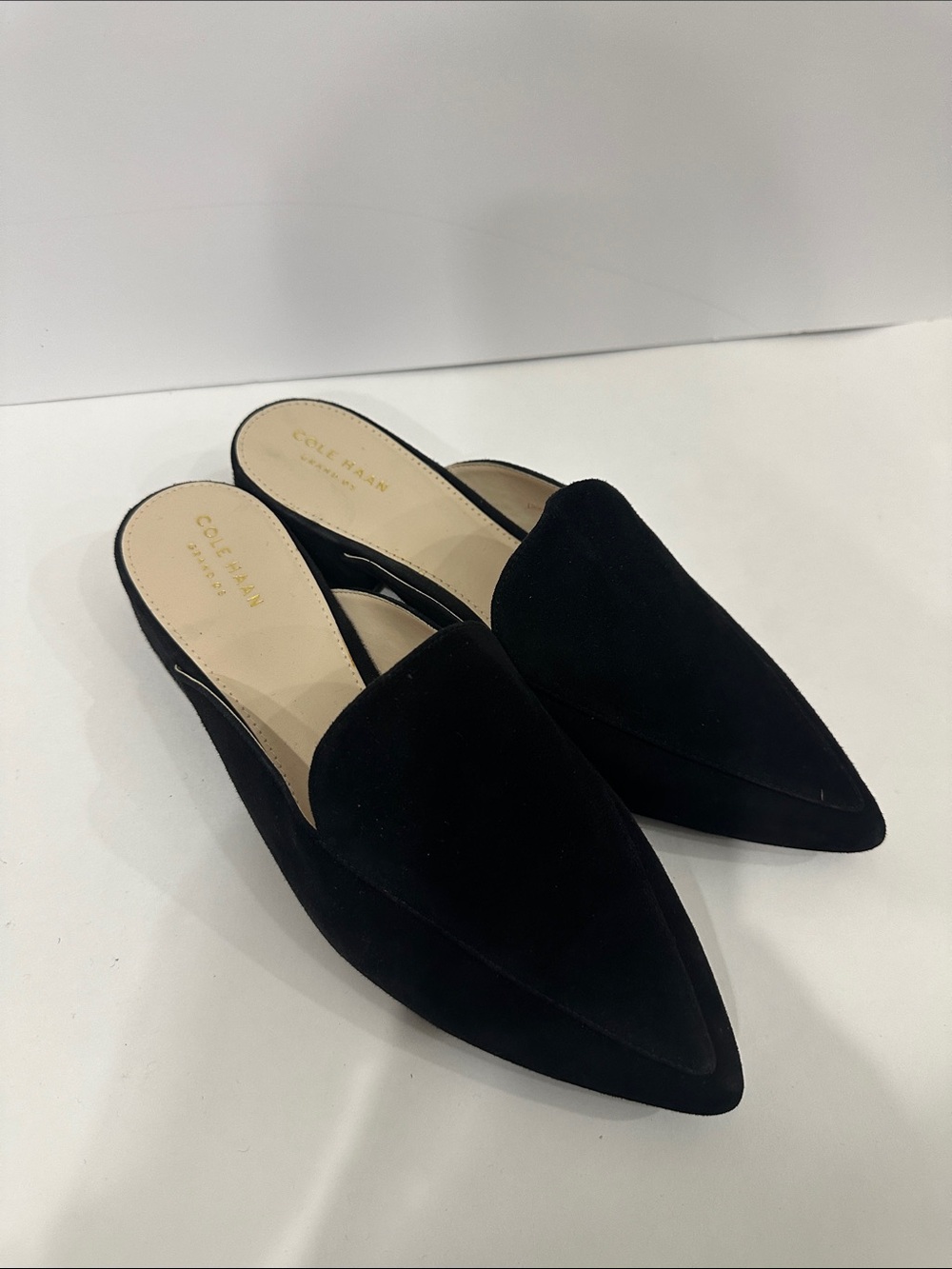Cole Haan Black Suede Pointed Slip-On Mules